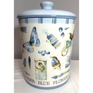 Majolica Boston Ceramic Blue Skies Birdsong & Butterflies Decorative Lidded Jar